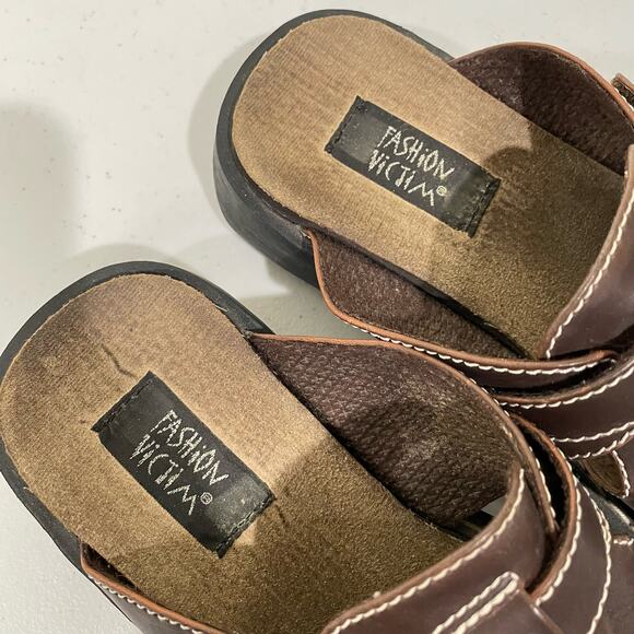 Vintage 90s Y2k Brown Platform Slide Chunky Sandal Hippie Fairy Grunge Womens 10 - Picture 5 of 8